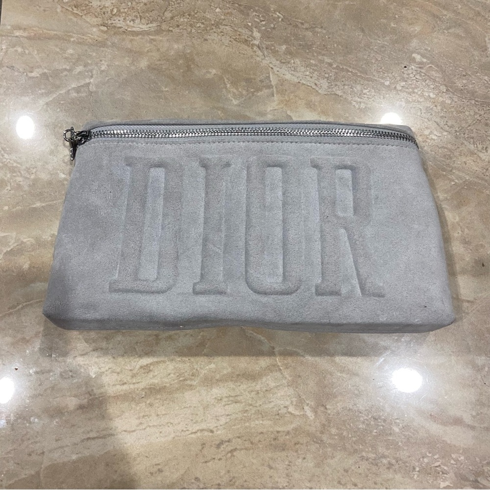 Dior Gray Cosmetic Bag with Embossed Logo